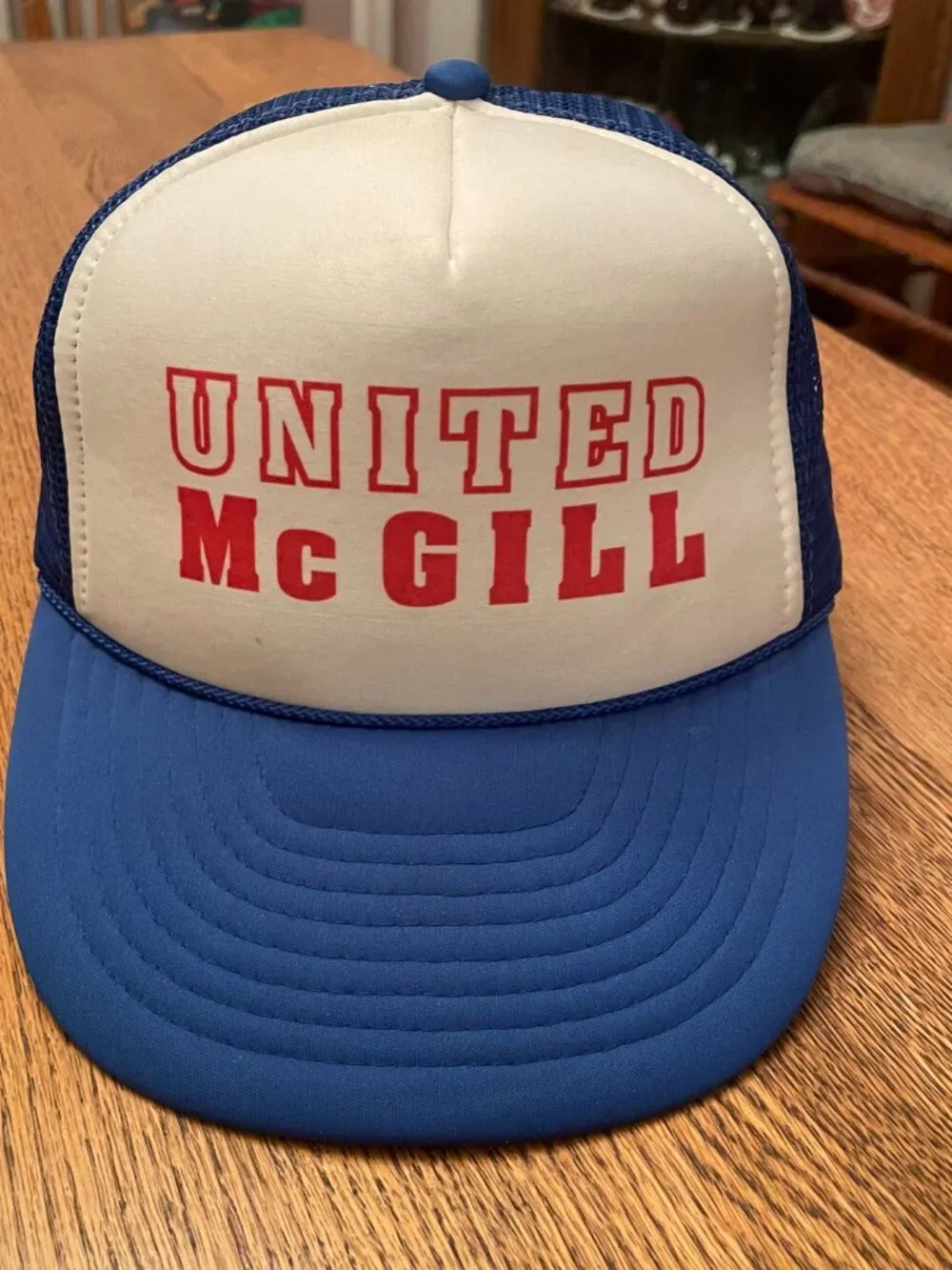 United McGill Blue and White Snapback Trucker Hat Cap by Nissin